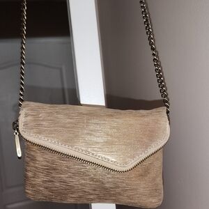 HOBO Golden Taupe Foldover Clutch with Card Wallet and Chain Strap NWT